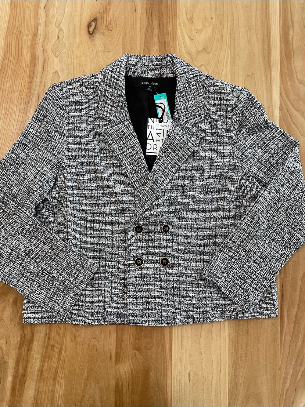41Hawthorn XXL Double Breasted Cropped Tweed Blazer Black White NWT